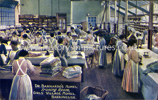 Dr Barnardos Homes, Ironing Room, Girls Village Homes, Barkingside, Essex. c.1907